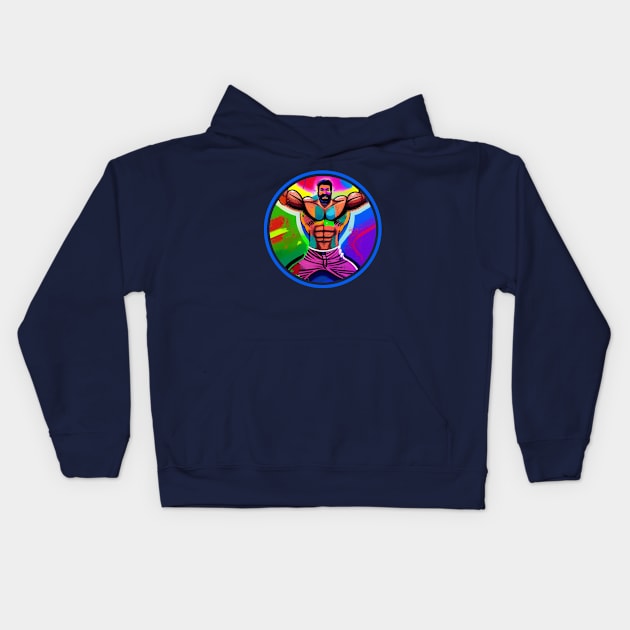 Colorful muscle daddy Kids Hoodie by muscle